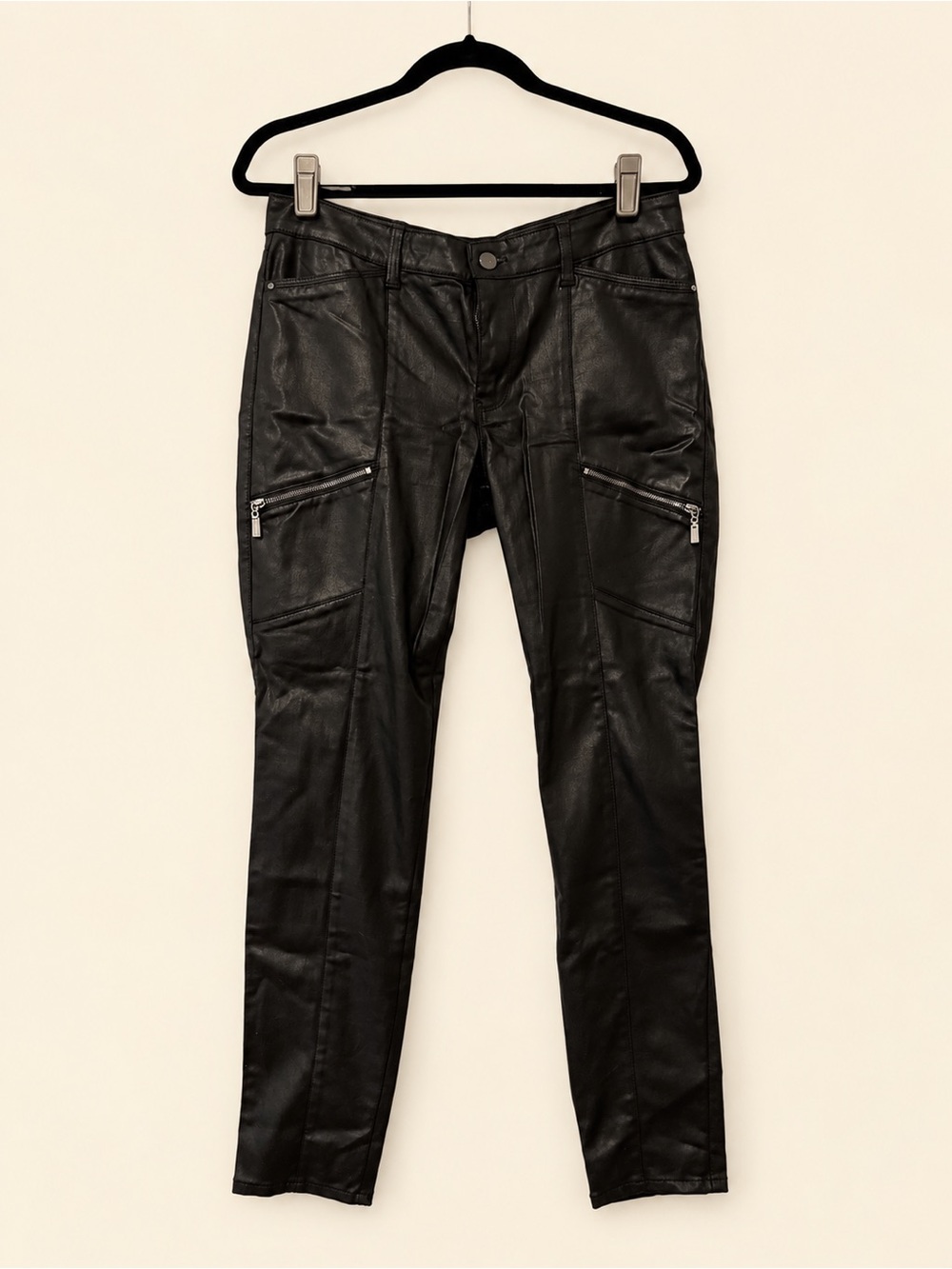 White House Black Market Black Faux Leather Straight-Leg Jeans